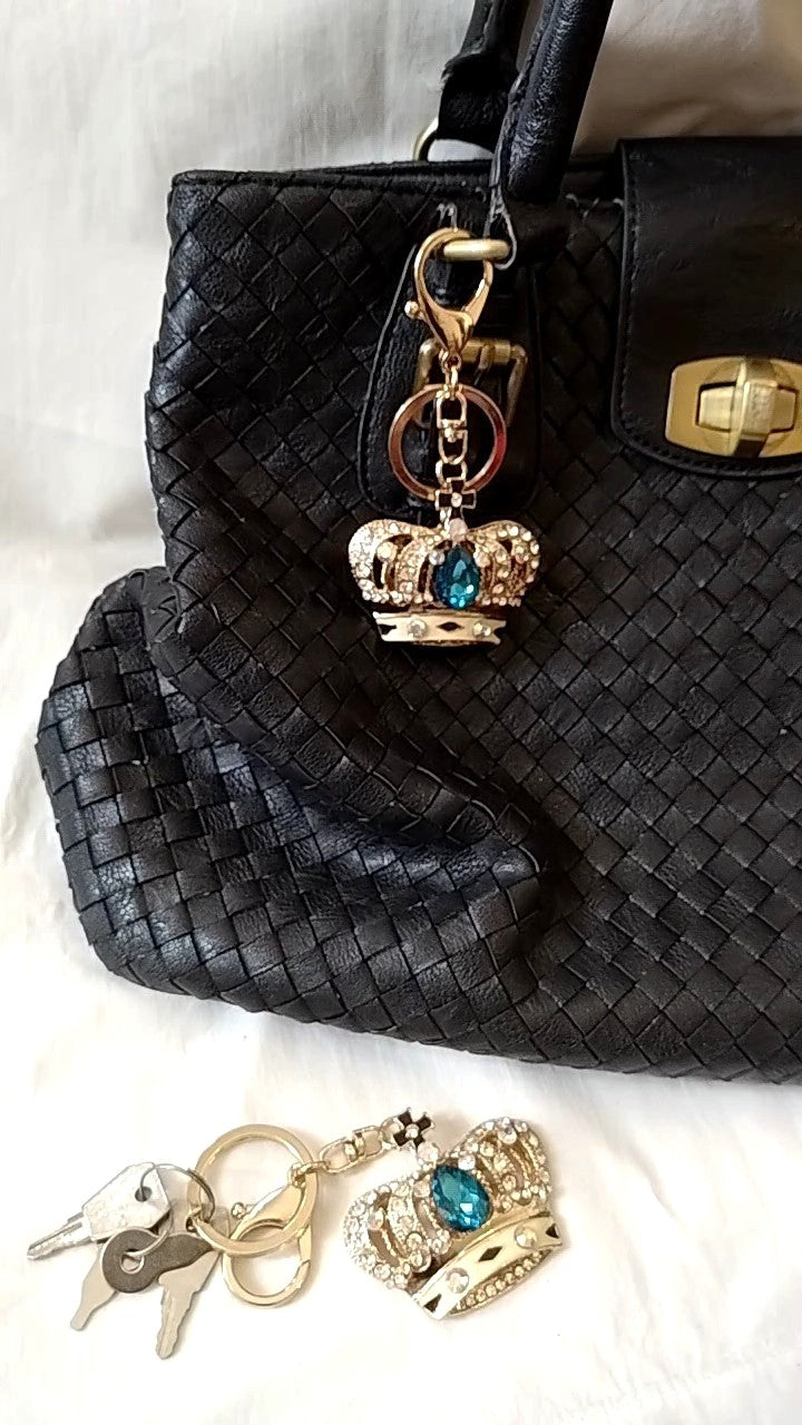 Bag Charm Large Crown - Gold Alloy with Crystal & Diamante