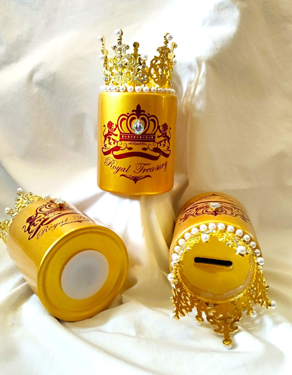 Luxury Gold Ceramic Money Box – Royal Treasury Crown & Lion Edition