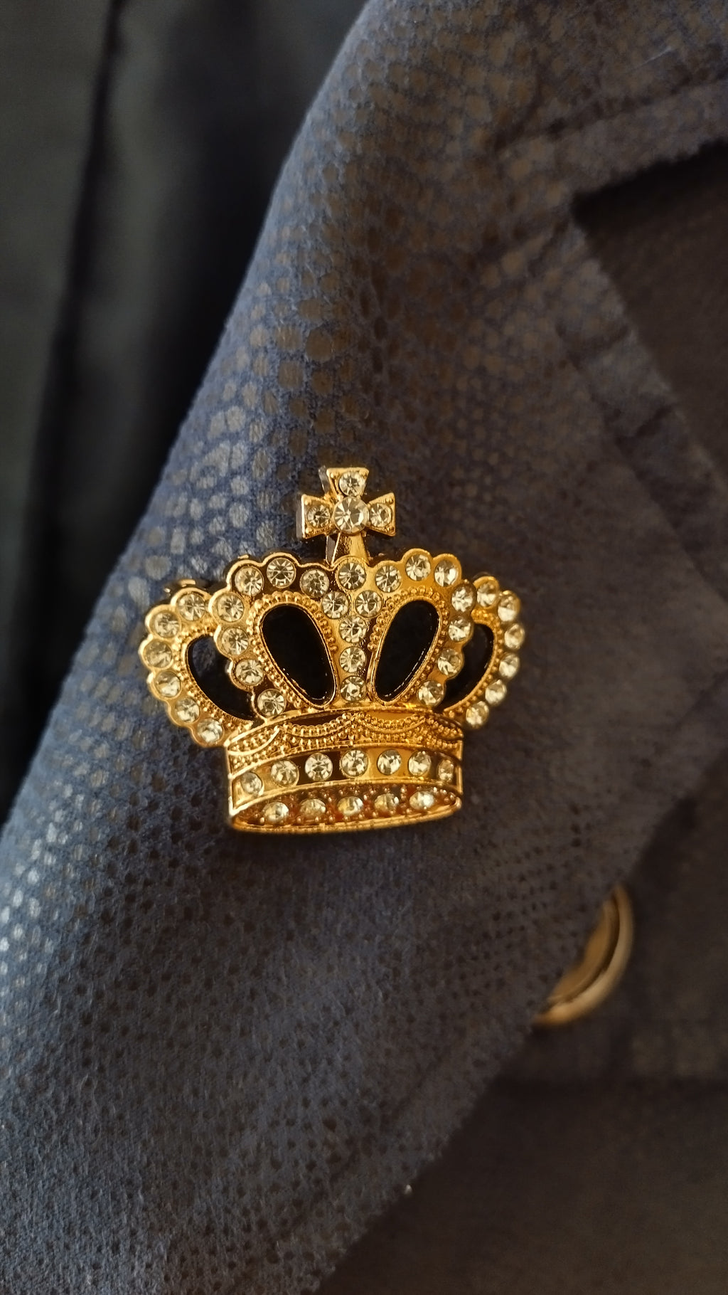 Gold Crown Brooch with Rhinestones