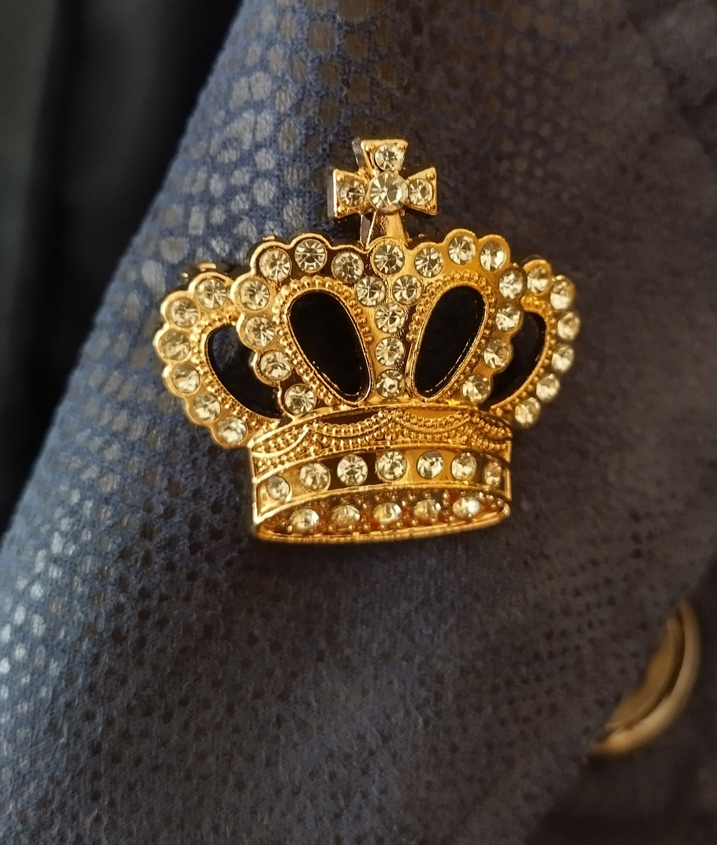 Gold Crown Brooch with Rhinestones