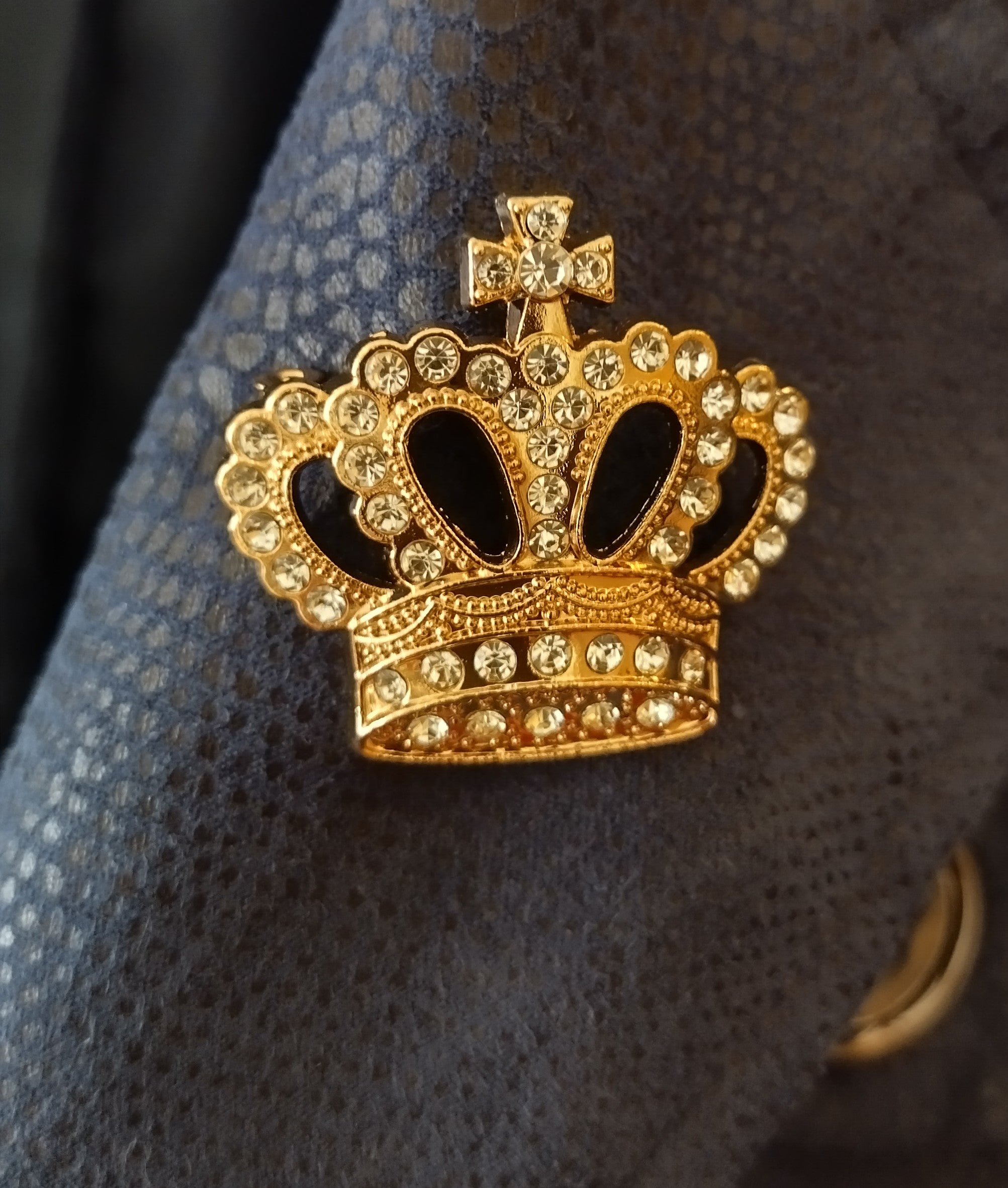 Gold Crown Brooch with Rhinestones