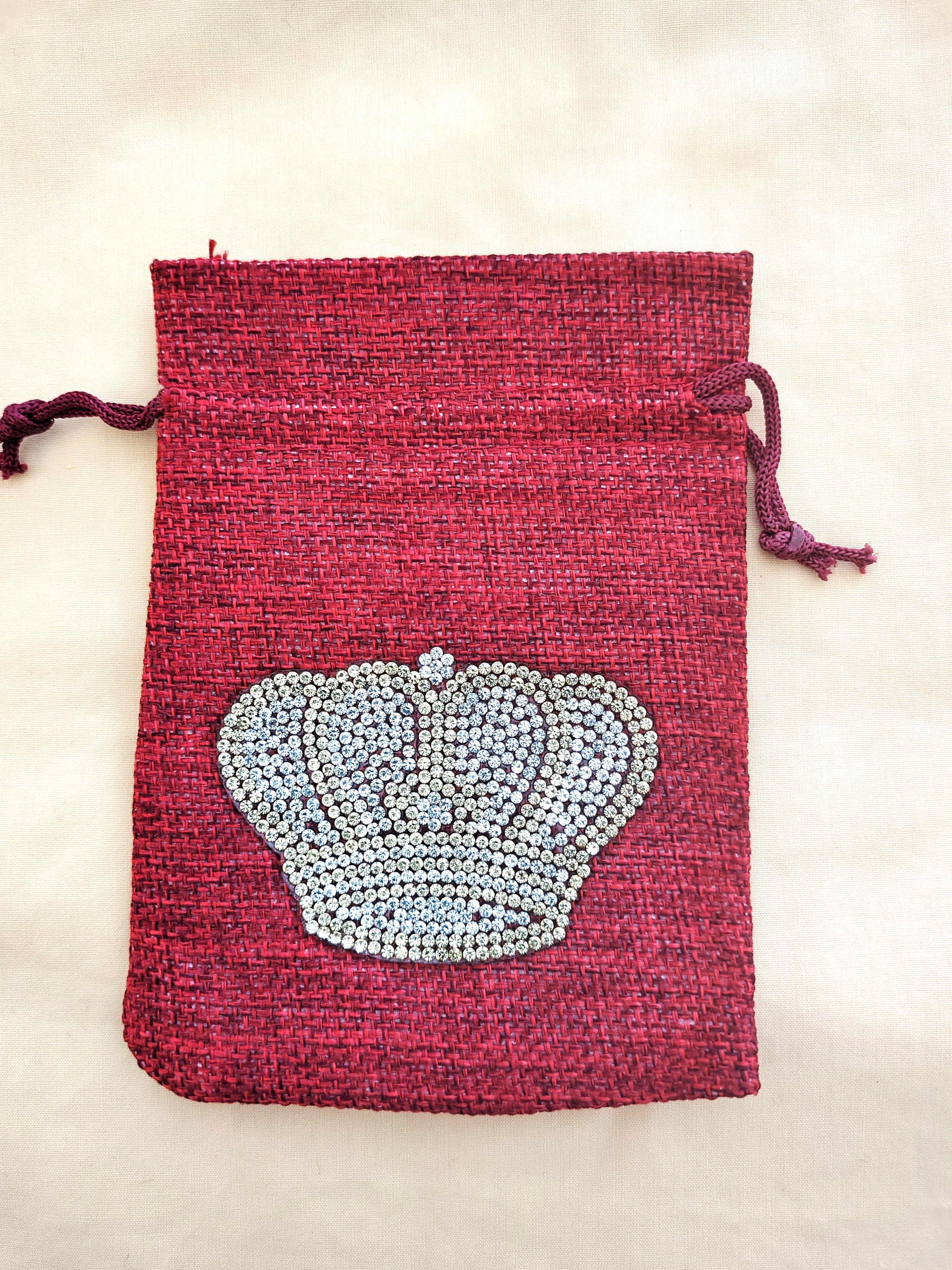 Small Linen Drawstring Gift/Storage Bag with Diamante Crown