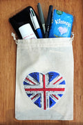 Large Drawstring Gift/Storage Bag with Union Jack Sequin Heart