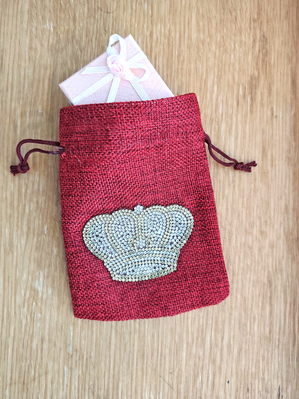 Small Linen Drawstring Gift/Storage Bag with Diamante Crown