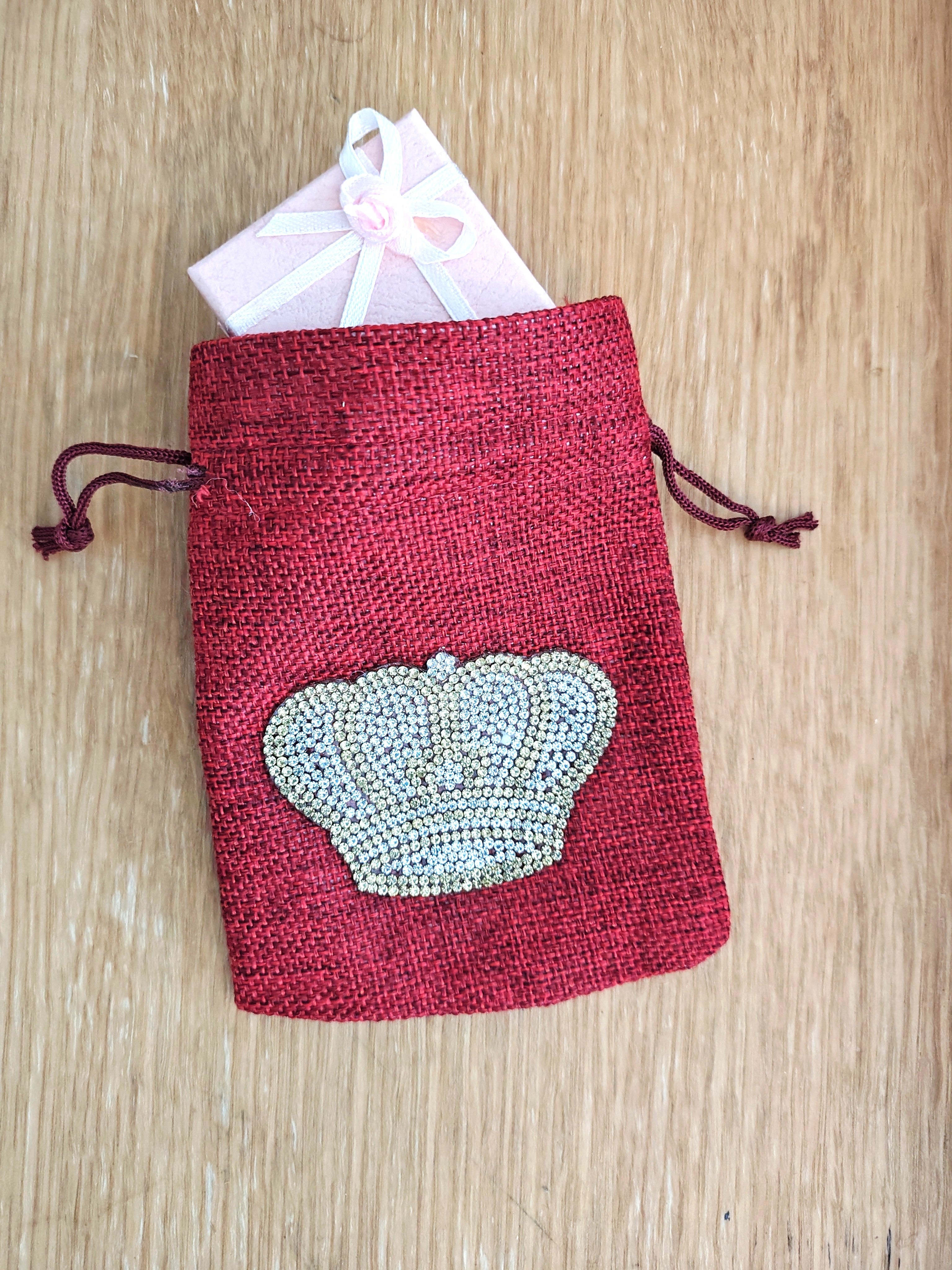 Small Linen Drawstring Gift/Storage Bag with Diamante Crown