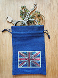 Medium Drawstring Gift/Storage Bag with Union Jack Sequin Flag