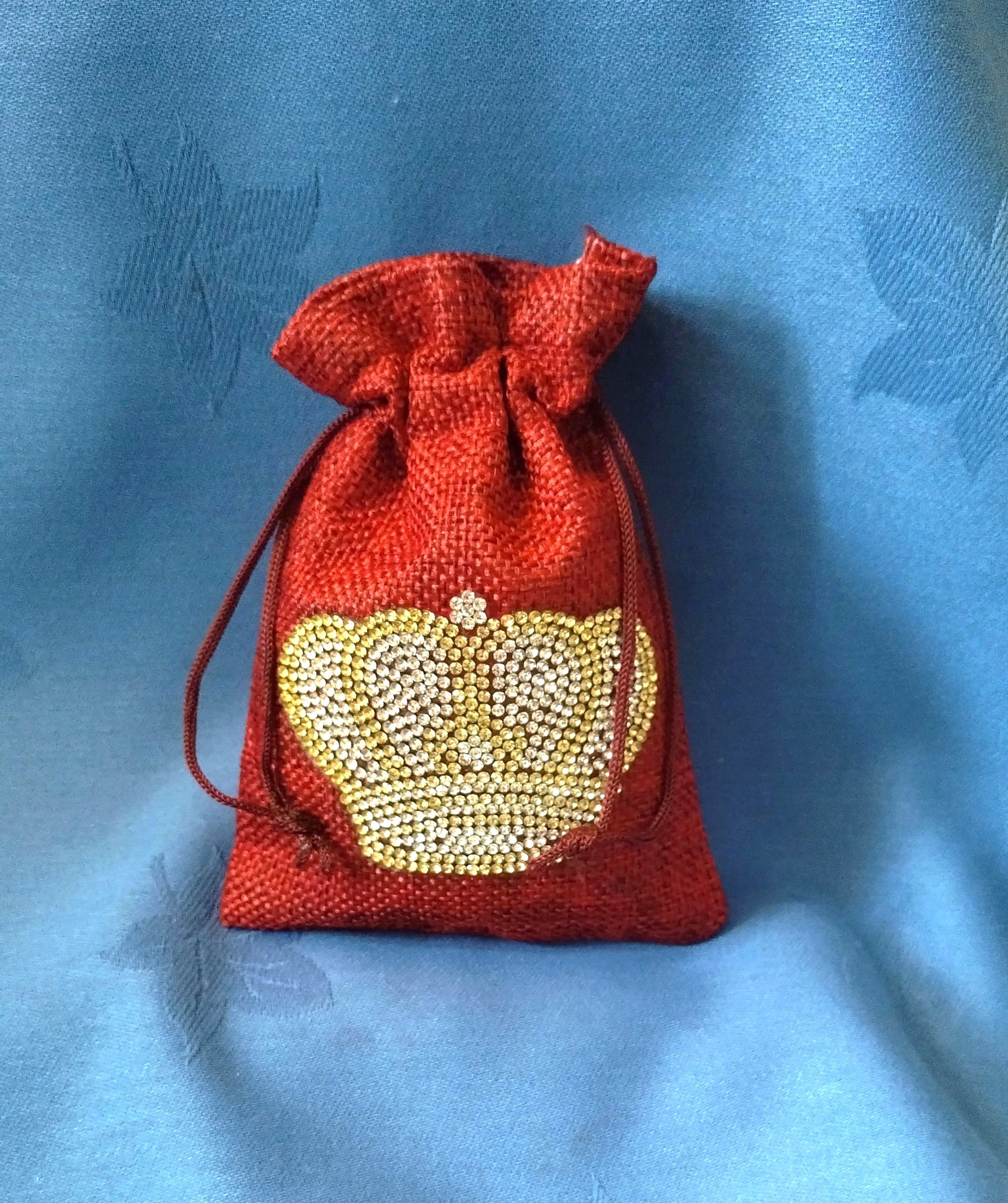 Small Linen Drawstring Gift/Storage Bag with Diamante Crown
