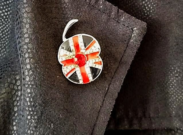 Union Jack Design Diamante Enamel Poppy Brooch
